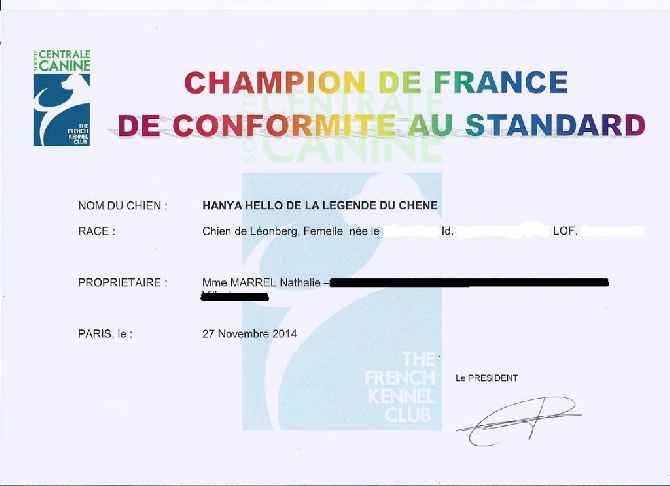 des Lutins de Charvinat - Titre de championne de France de conformité au standard de Hanya